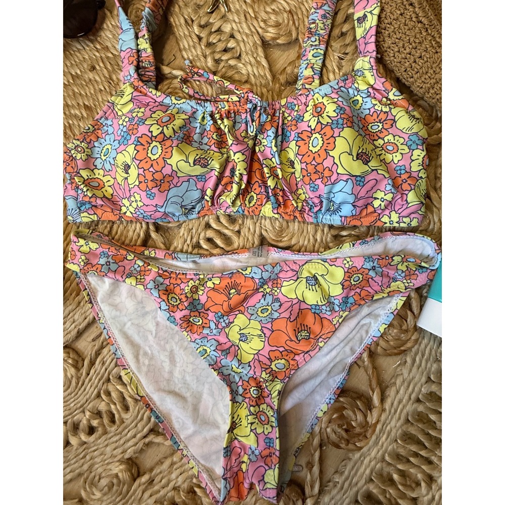 Vintage Style Floral Bikini Set Retro 70s Flower Print Two‎ Piece Swimsuit Pink - Picture 2 of 4